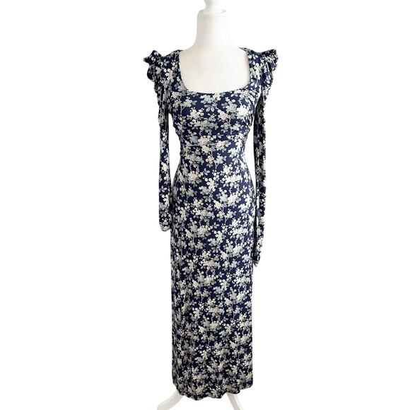 NEW Les Reveries Floral Pouf Sleeve Front Slit Maxi Dress XS - Picture 2 of 9